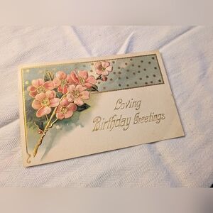 Vintage 1910 Birthday Greetings Floral Embossed Postcard Ephemera Germany